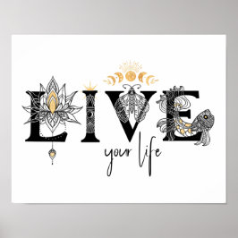 Leva din livfisk Stars Lotus måne Sol wall Art Poster
