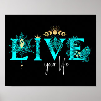 Leva din livfisk Stars Lotus måne Sol wall Art Poster