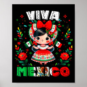 Leva Mexiko Mexikansk Flicka Flagga Självständighe Poster