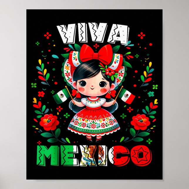 Leva Mexiko Mexikansk Flicka Flagga Självständighe Poster (Framsidan)