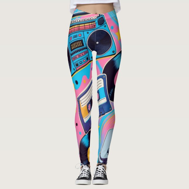 levande 90-tals popkultur-inspirerad design leggings (Framsida)
