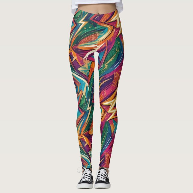 Levande Abstrakt Geometriska Kvinnliga Leggings (Framsida)