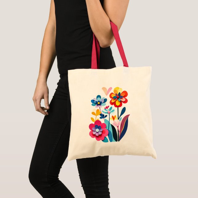 Levande Abstrakt Pappersklippta Blommor Botanik Tygkasse (Framsida (produkt))