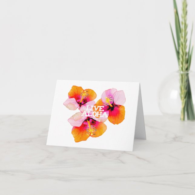 Levande Aloha Tropisk Rosa Orange Hibiskus Bröllop Tack Kort (Framsida)