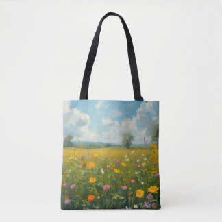 Levande äng med vilda blommor Oljemålning Stil Flo Tygkasse