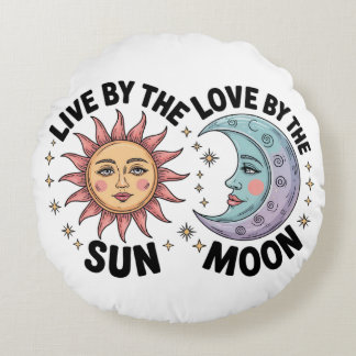 Levande av solen kärlek av månen retro-totebag rund kudde