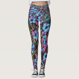 Levande blå och rosa blommigt mönster Leggings