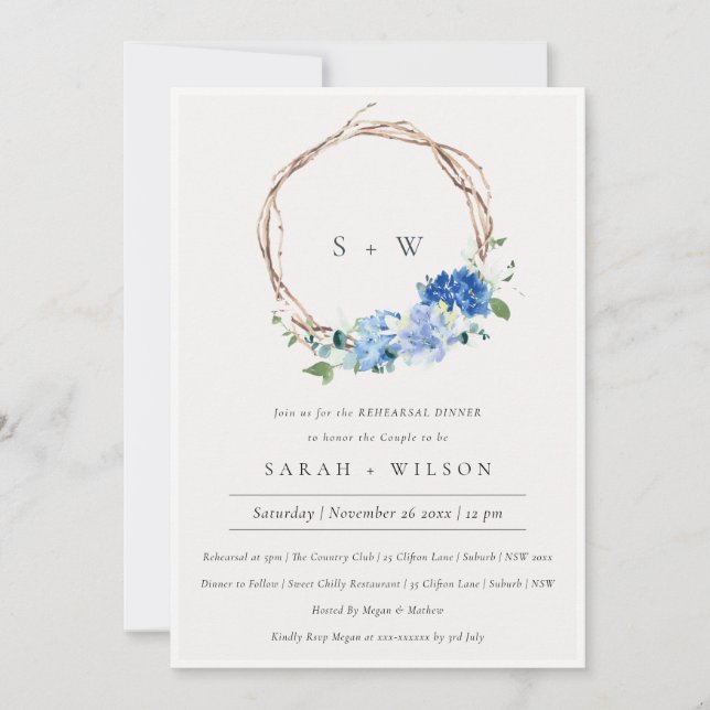 Levande blått Grönt - Rehearsal Dinner Inbjudan (Framsida)