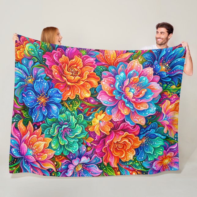 Levande blommor Drömlandskap – Psykedelisk Boho Fleecefilt (På plats)