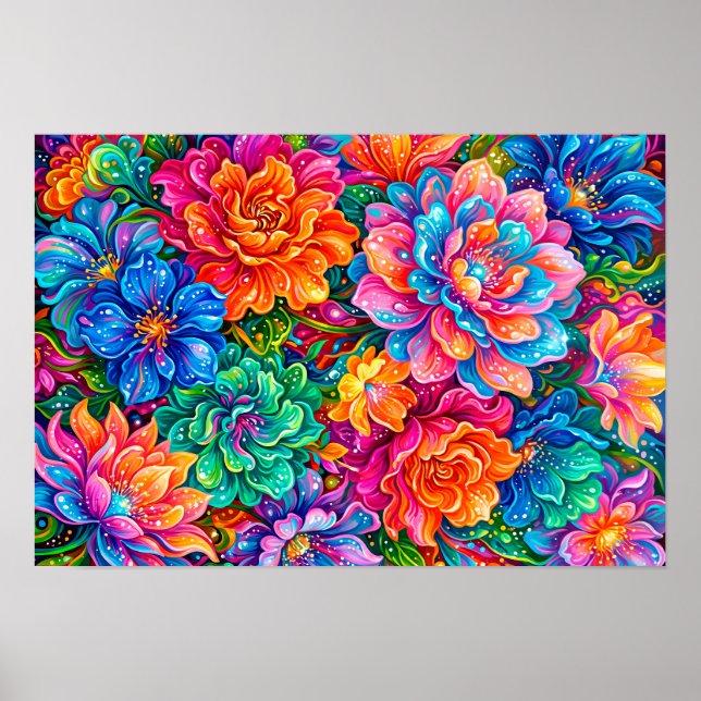 Levande blommor Drömlandskap – Psykedelisk Boho Poster (Framsidan)