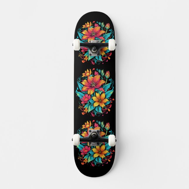 Levande blomstermönster mini skateboard bräda 18,5 cm (Framsida)