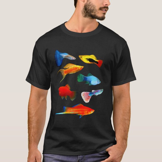 Levande boners Fish Mollies Swordtails Guppies Pla T Shirt (Framsida)