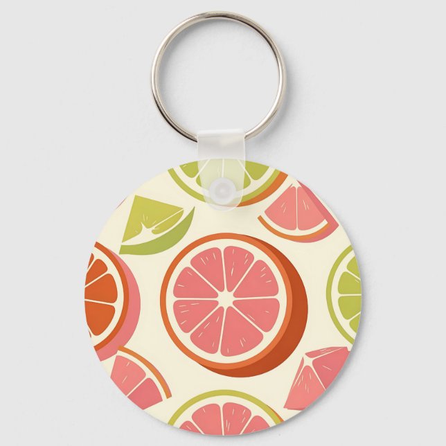 Levande Citrus Grapefrukt Orange Lime Skivor  Nyckelring (Framsida)