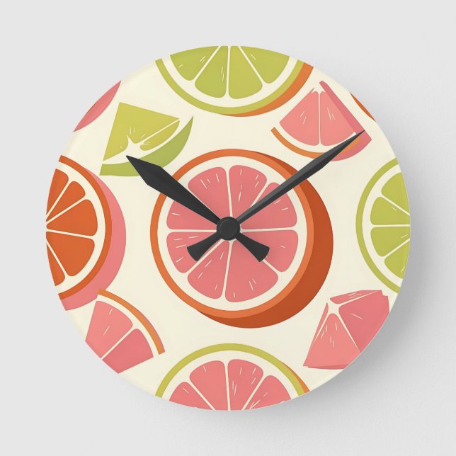 Levande Citrus Grapefrukt Orange Lime Skivor  Rund Klocka (Framsida)