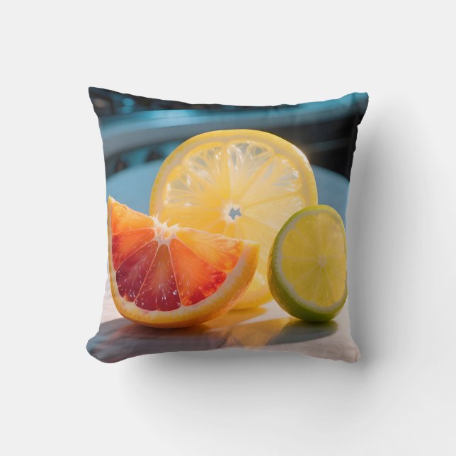 Levande Citrus Skivor Grapefrukt Citron Lime Färsk Kudde (Framsida)