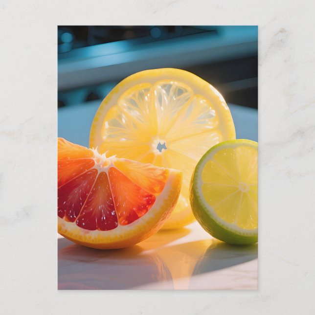 Levande Citrus Skivor Grapefrukt Citron Lime Färsk Vykort (Framsida)