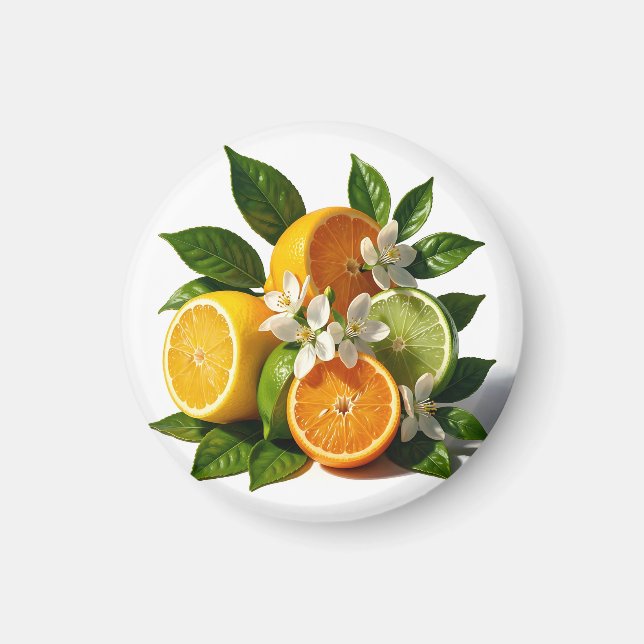 Levande Citrusfrukter Blommor Realistisk Magnet (Framsidan)