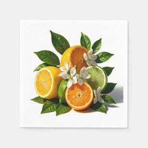 Levande Citrusfrukter Blommor Realistisk Pappersservett