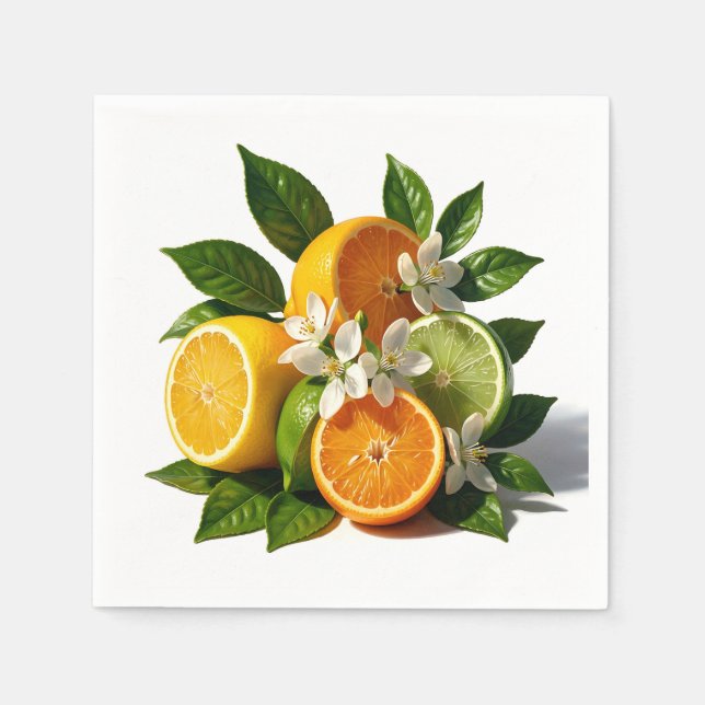 Levande Citrusfrukter Blommor Realistisk Pappersservett (Framsidan)