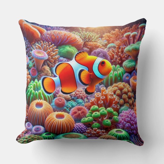 Levande Clownfisk Korallrev Ocean Hem Inredning 🐠 Kudde (Framsida)