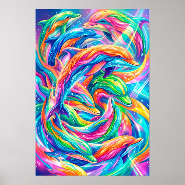 Levande delfindrömlandschap – Psykedelisk Boho Poster (Framsidan)