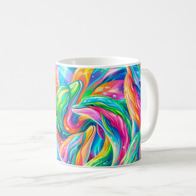 Levande delfindrömspanorama – Psykedelisk boho Kaffemugg (Framsida höger)