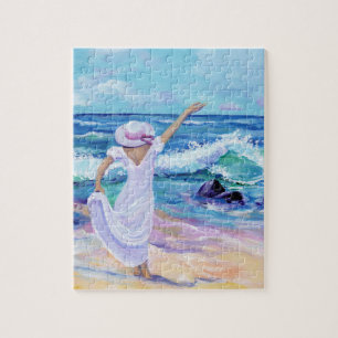 Levande Dream Girl vid Beach Puzzles Pussel