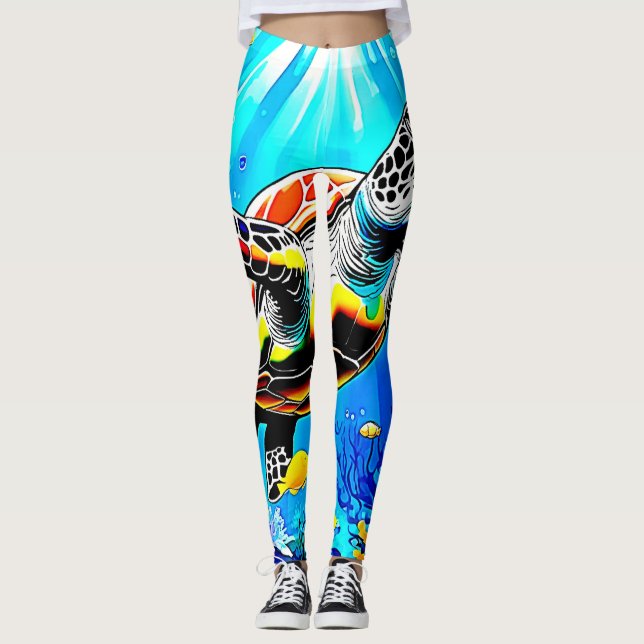 Levande Drömlandskap med Havssköldpadda Leggings (Framsida)