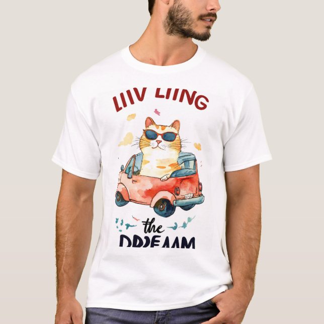 Levande drömmen: Knubbig Cat i Tiny Car - Waterco T Shirt (Framsida)