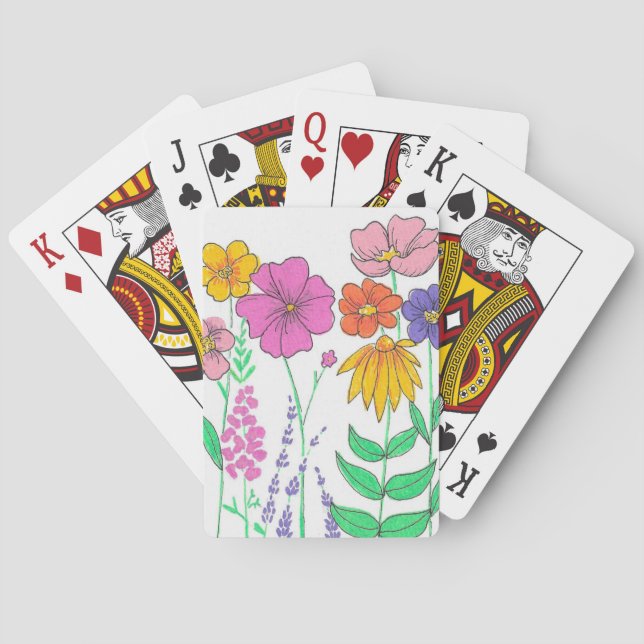 Levande fantasifulla målade blommor casinokort (Baksidan)