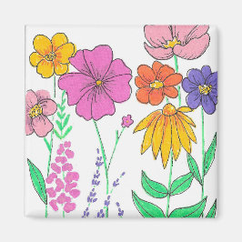 Levande fantasifulla målade blommor magnet