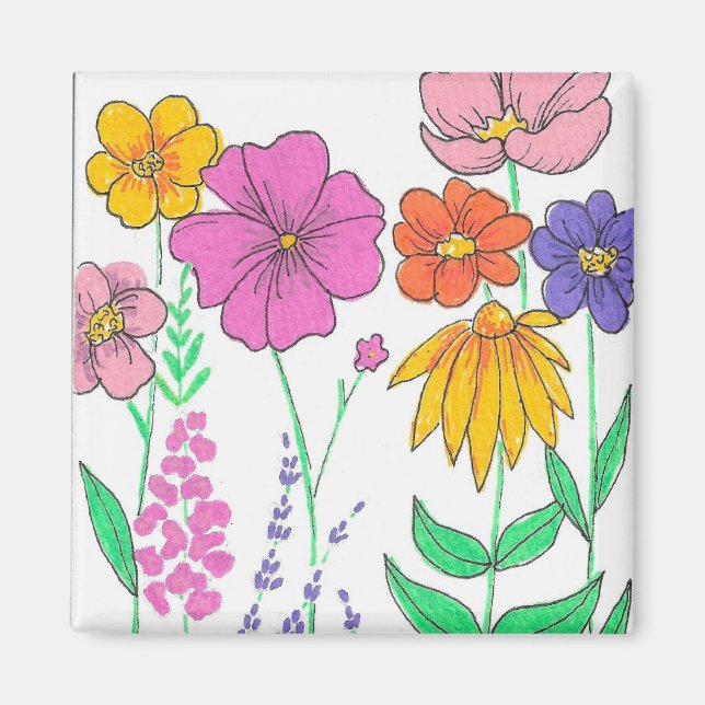 Levande fantasifulla målade blommor magnet (Framsidan)