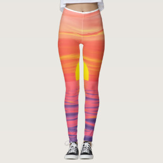 Levande färg solnedgång på stranden leggings