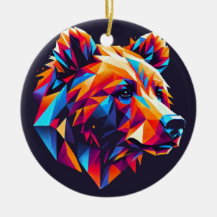 Levande Färgad Geometrisk Björnillustration Julgransprydnad Keramik
