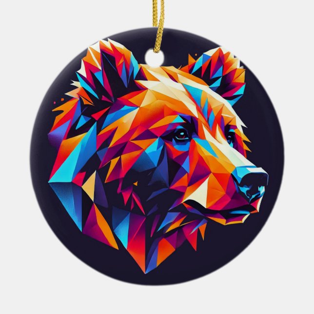 Levande Färgad Geometrisk Björnillustration Julgransprydnad Keramik (Framsidan)