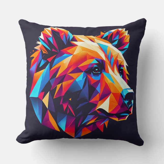 Levande Färgad Geometrisk Björnillustration Kudde (Framsida)