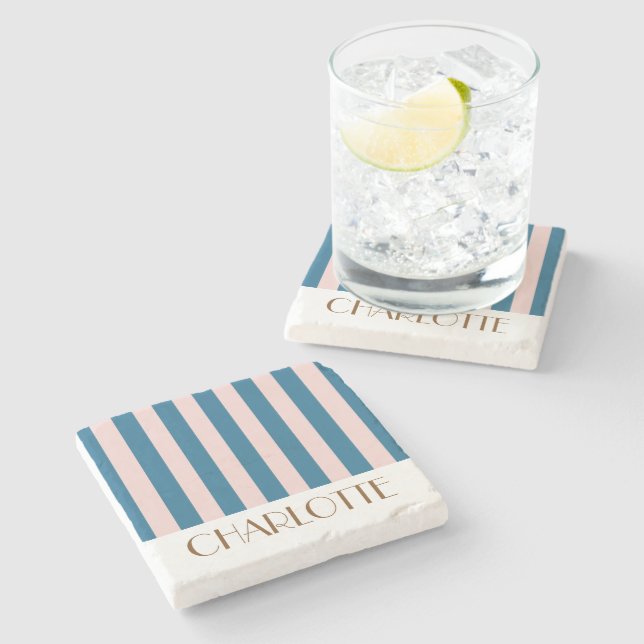 Levande Färgglada Ränder Marinblå Bröllop Stenunderlägg (Sidan)