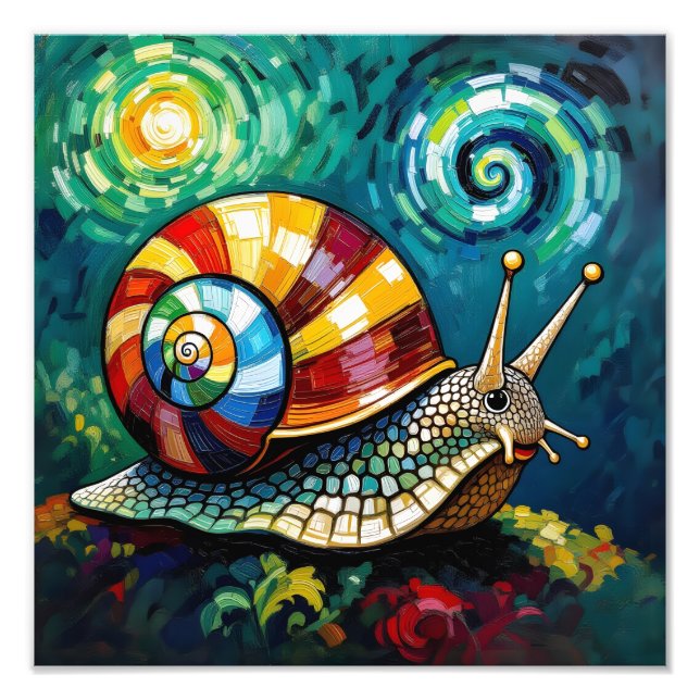 Levande Färgrik Impasto Whimsical Snigel Fototryck (Framsidan)