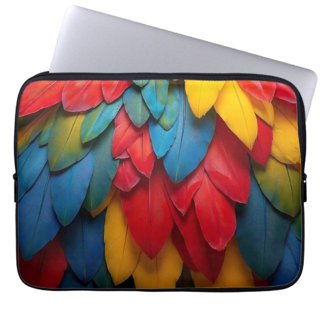 Levande Färgrik Macaw-Papegoja Fjädrar Tropisk Laptop Fodral (Framsidan)