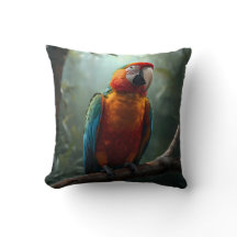 Levande Färgrik Macaw Papegoja Tropisk Kudd