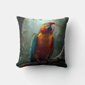Levande Färgrik Macaw Papegoja Tropisk Kudd Kudde