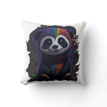 Levande Färgrik Panda Kudd - Psykedelisk Dubbel
