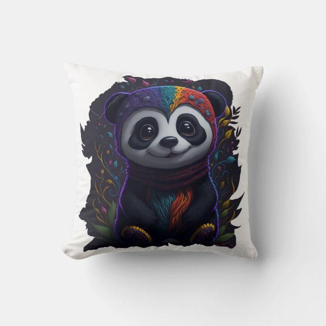 Levande Färgrik Panda Kudd - Psykedelisk Dubbel Kudde (Framsida)
