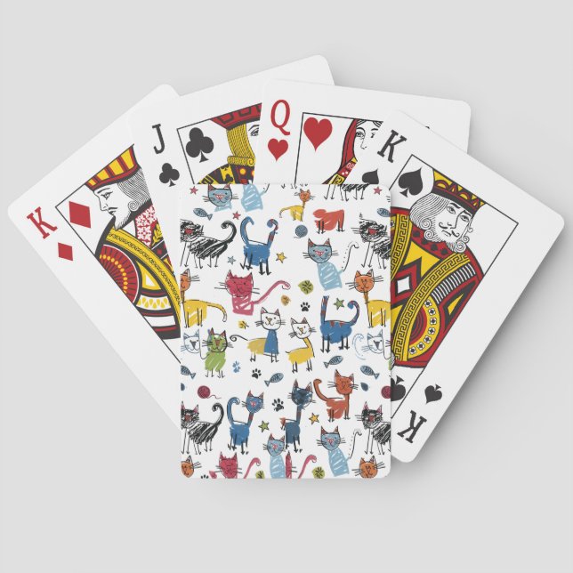 Levande Färgrika Katter Handritad Kittel Casinokort (Baksidan)