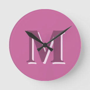 levande fast rosa monogram, rund klocka