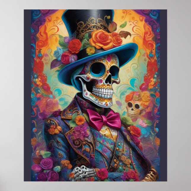 Levande Firande: Skeleton med sockerbet Skeleton Poster (Framsidan)