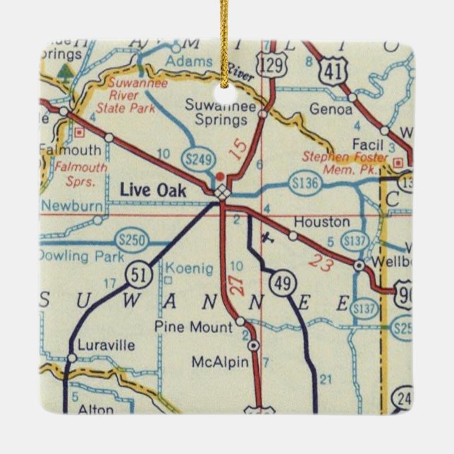 Levande floden Oak Suwannee Karta Julgransprydnad Keramik (Baksida)