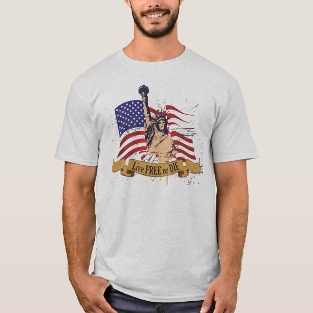Levande fri eller matrisfrihetamerikanska flaggan tee shirt (Framsida)