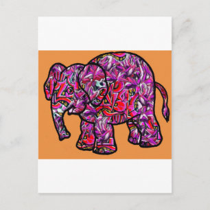 levande funky graffiti elephant vykort