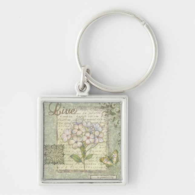 Levande Fyrkantig Silverfärgad Nyckelring (Framsidan)